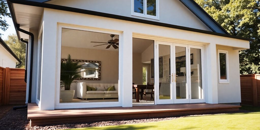 Modern home addition with large windows and natural light.