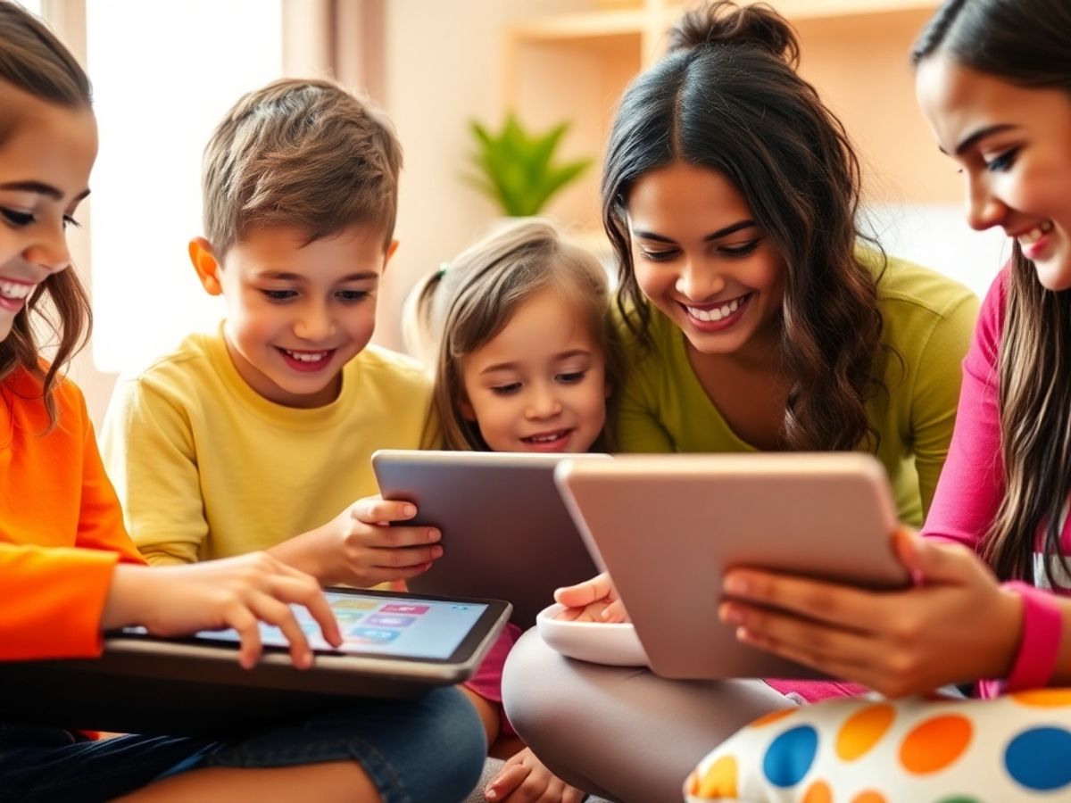 Copii folosind tablete și laptopuri în siguranță.