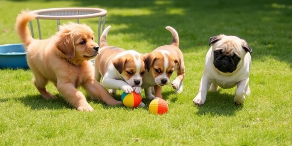Cachorros juguetones, felices y bien cuidados.