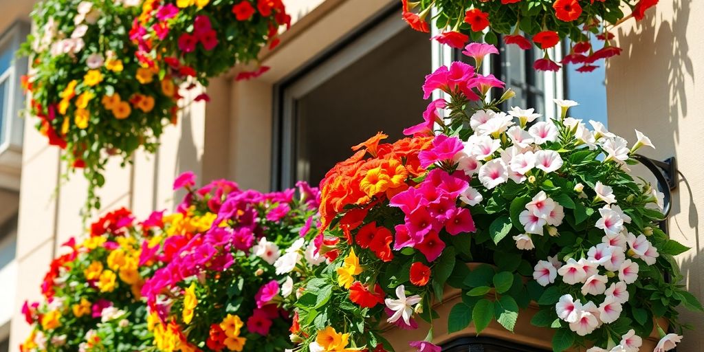 Künstliche Blumen auf einem Balkon
