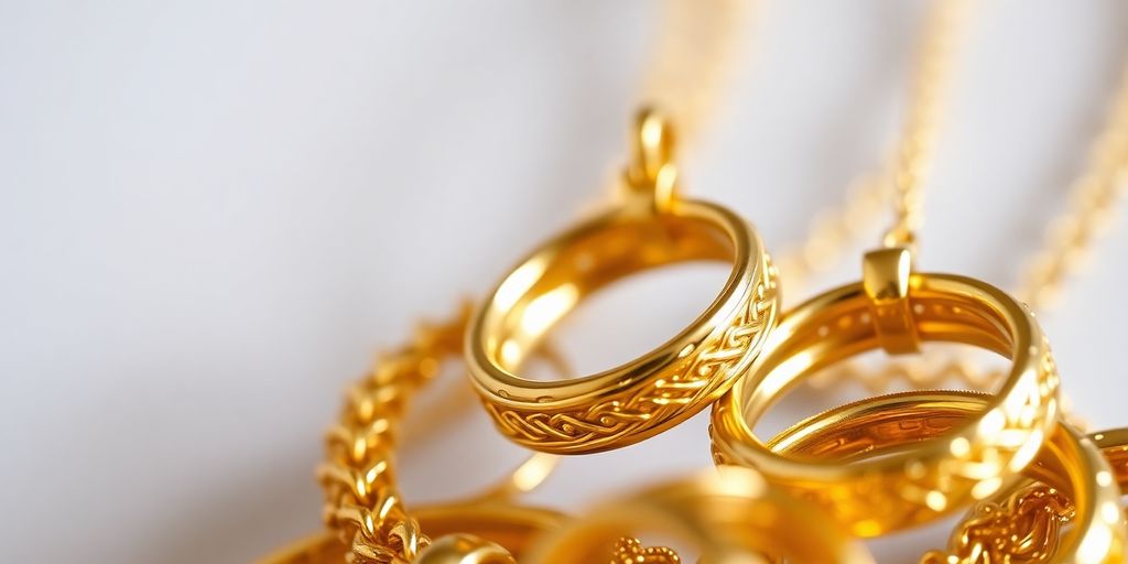 Bijoux en or mettant en avant leur pureté et qualité.