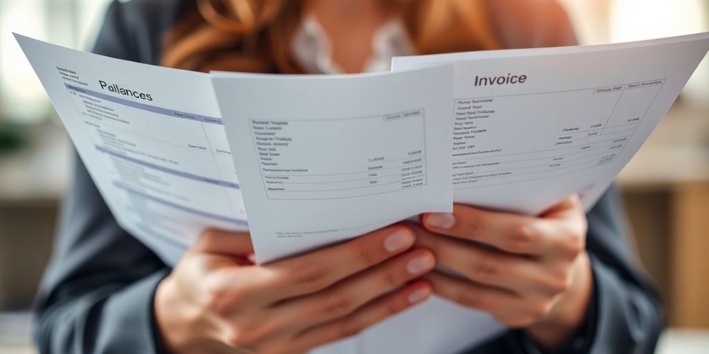 Person reviewing billing documents.