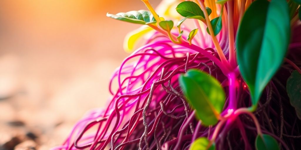 Psychedelic plant with glowing roots