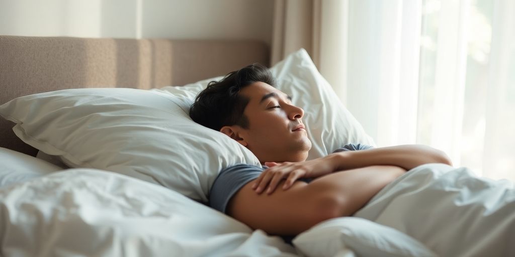 Person sleeping peacefully in a comfortable bed.