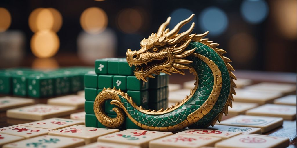Mahjong dragon tiles in a traditional game setup.