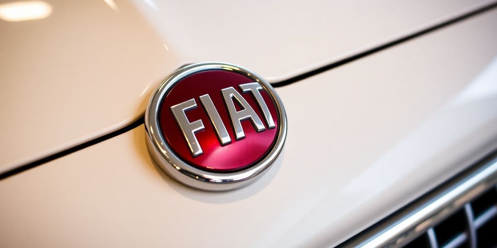 Close-up of a shiny Fiat emblem on a car.