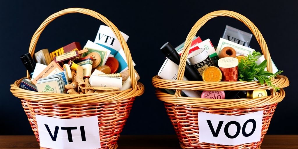 Two distinct financial baskets, each overflowing with diverse assets.