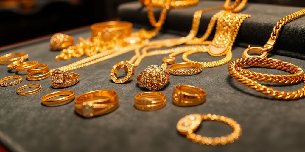 Bijoux en or élégants sur un fond en velours.