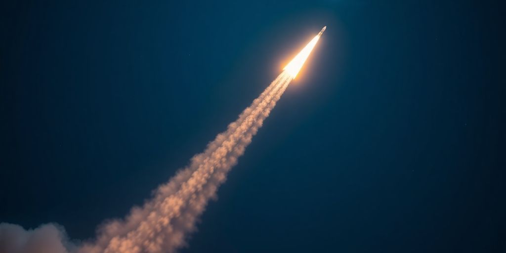 Rocket launch against a starry backdrop.