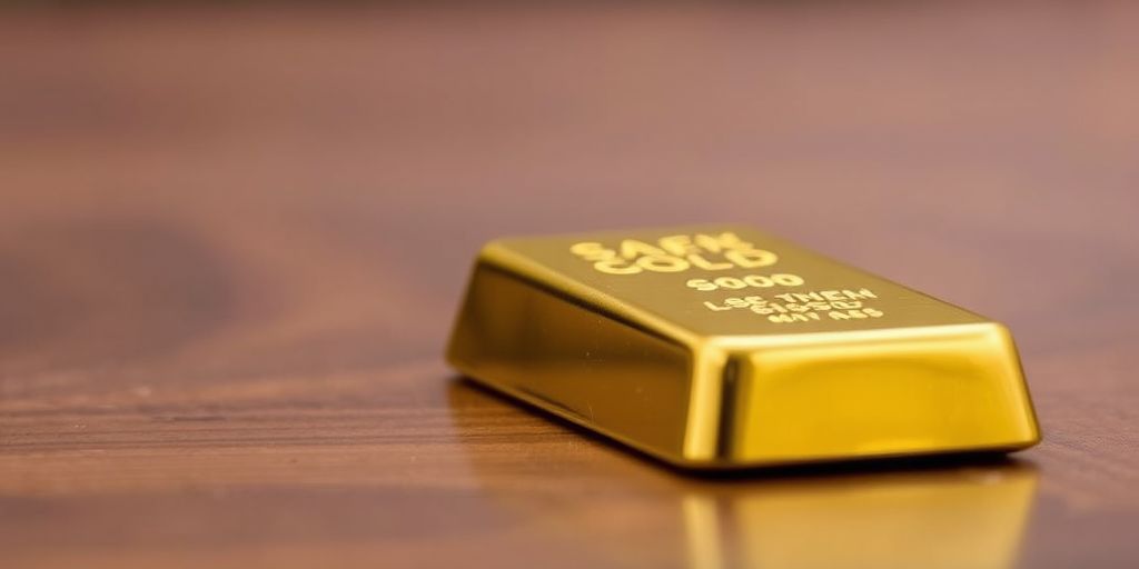Lingot d'or sur une table en bois.