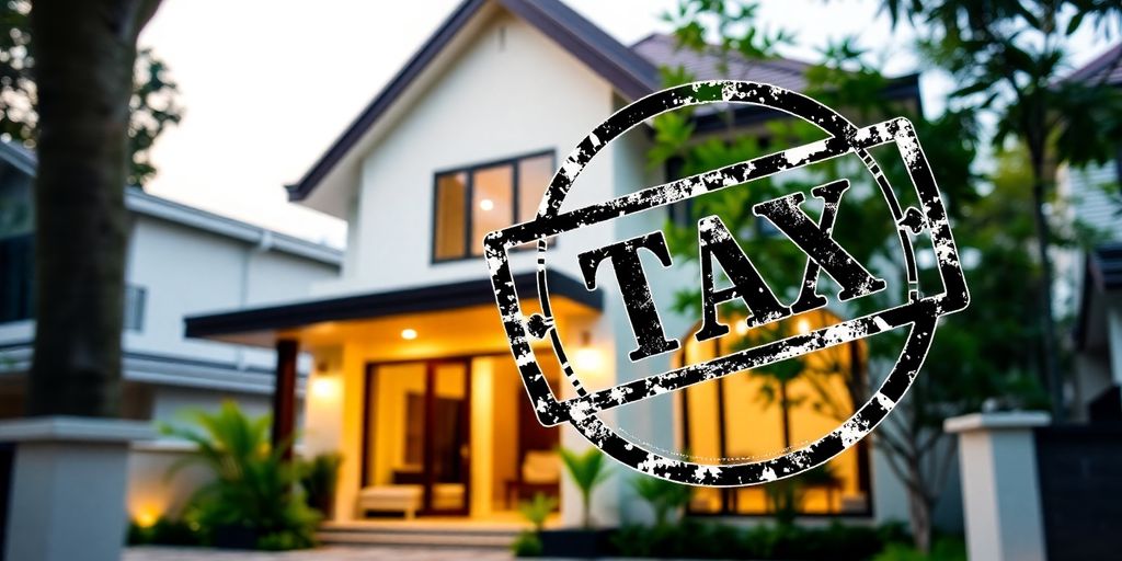 Thailand house with a tax stamp overlay.