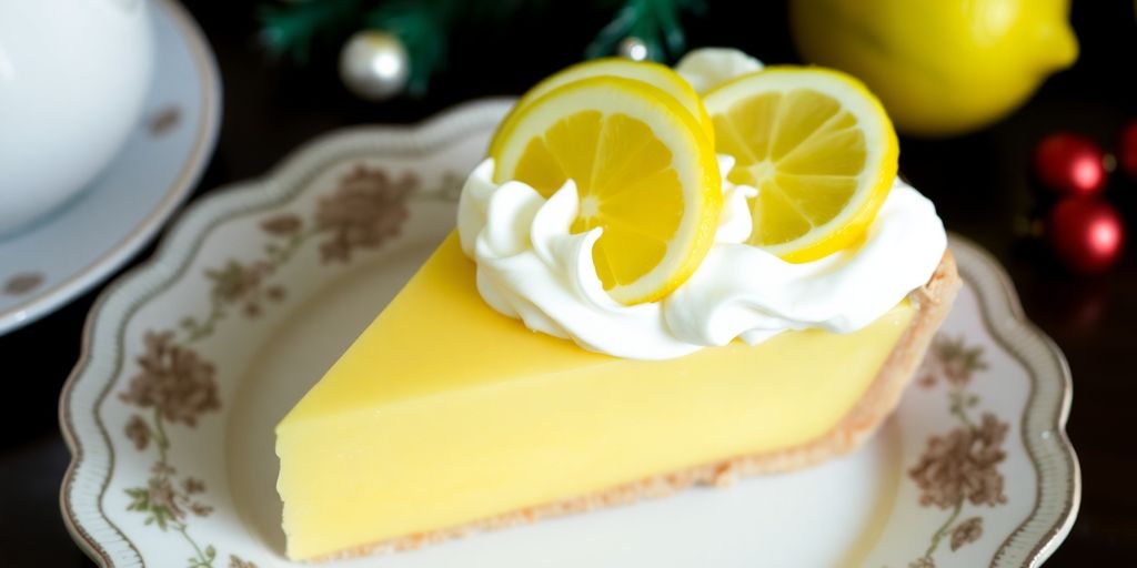 10 Doces para ceia de natal 2 Fatia de torta de limão com creme e limão fresco.