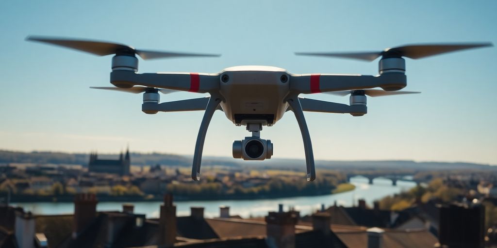 Drone survolant les toits d'Elbeuf et Louviers