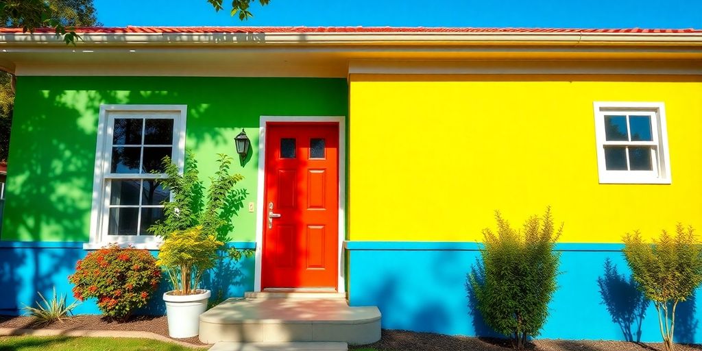 Brightly painted house with a flawless finish and garden.