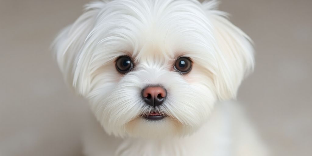 Fluffy white Maltese dog sitting