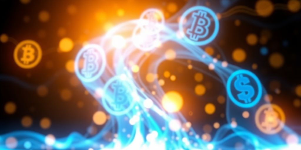 Abstract digital currency patterns shifting.