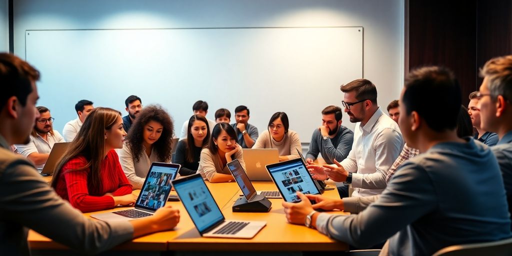 Group training session on advanced social media tools.