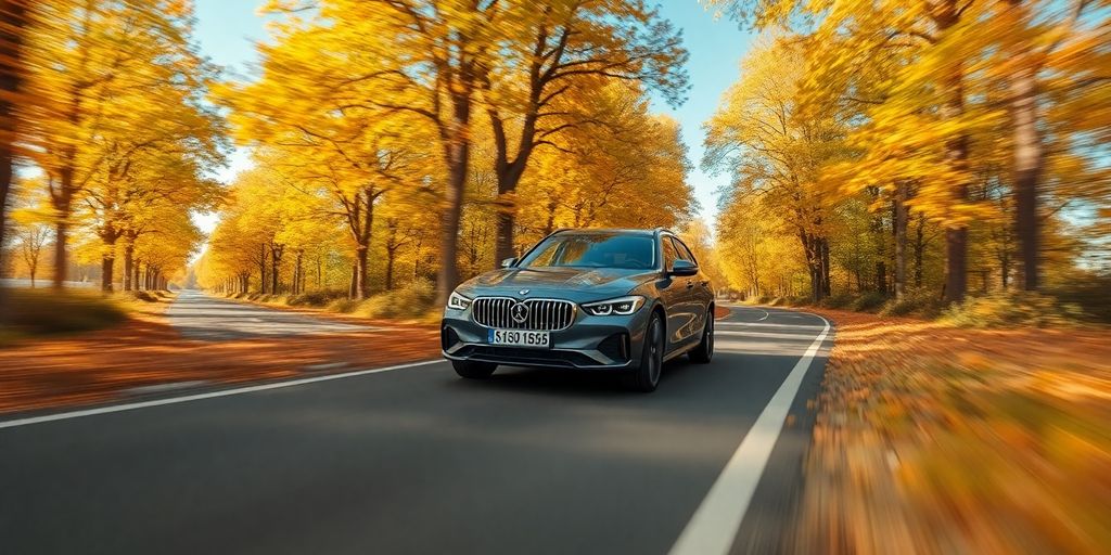 Car driving on a Dutch road, autumn
