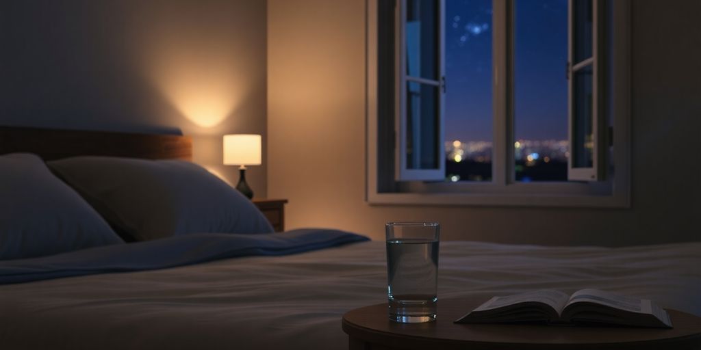 Cozy bedroom with soft pillows and calming atmosphere.