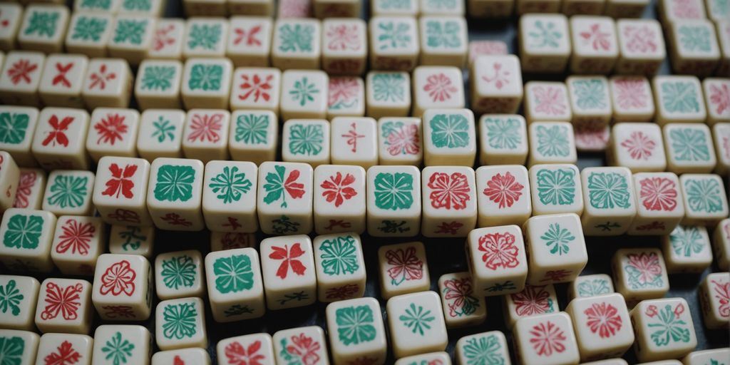 Colorful Mahjong tiles arranged in a close-up pattern.