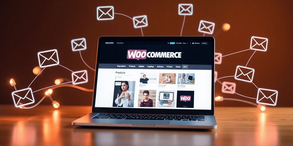 WooCommerce elements linked to email marketing icons.