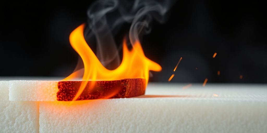 Burning polyurethane foam with flames.