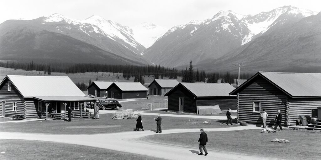 1950 Alaskan community with homes and people outdoors.