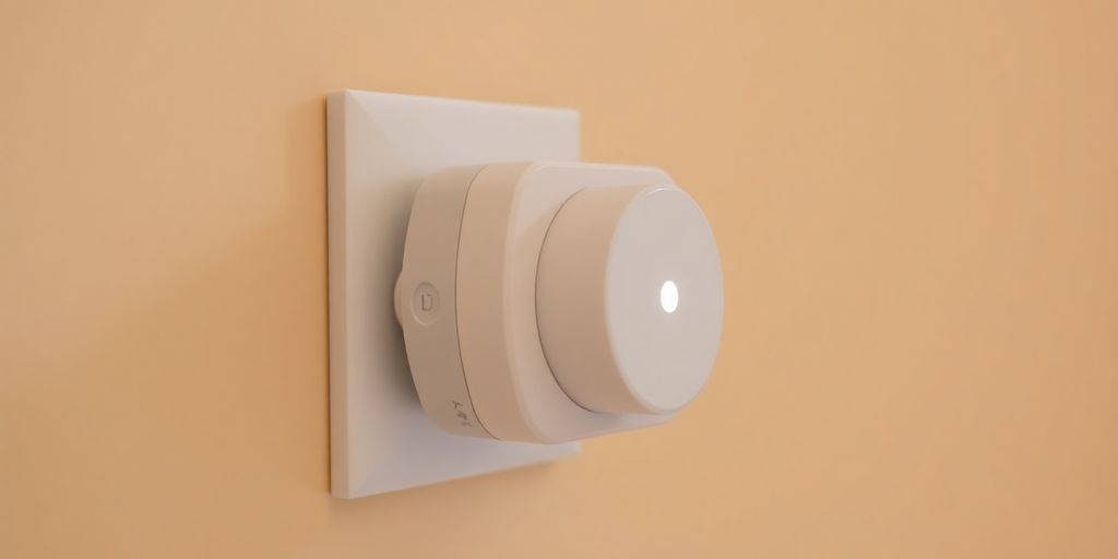 Smart plug in a wall outlet.