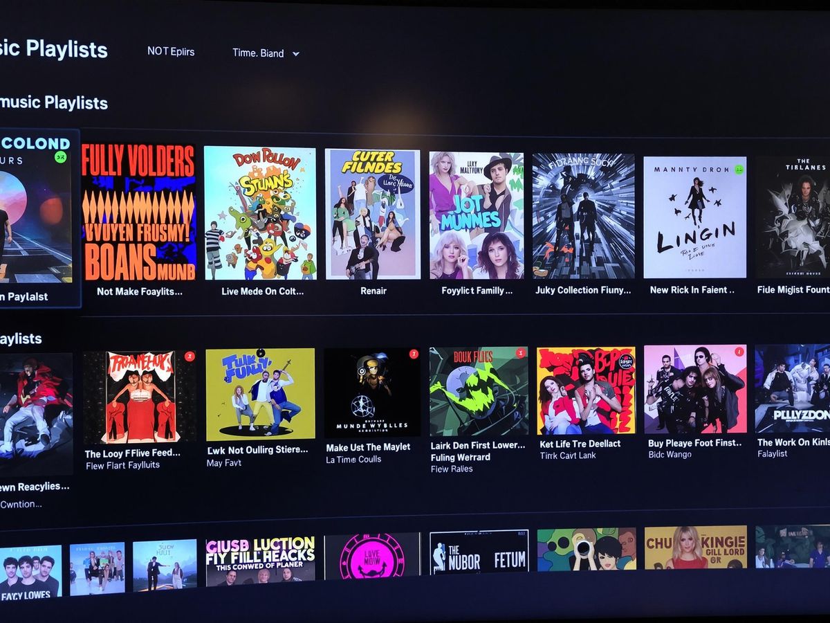Colorful playlists displayed on a digital music screen.