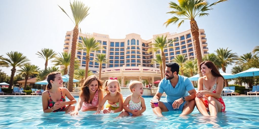 Family enjoying a luxury resort in Dubai's sunny paradise.