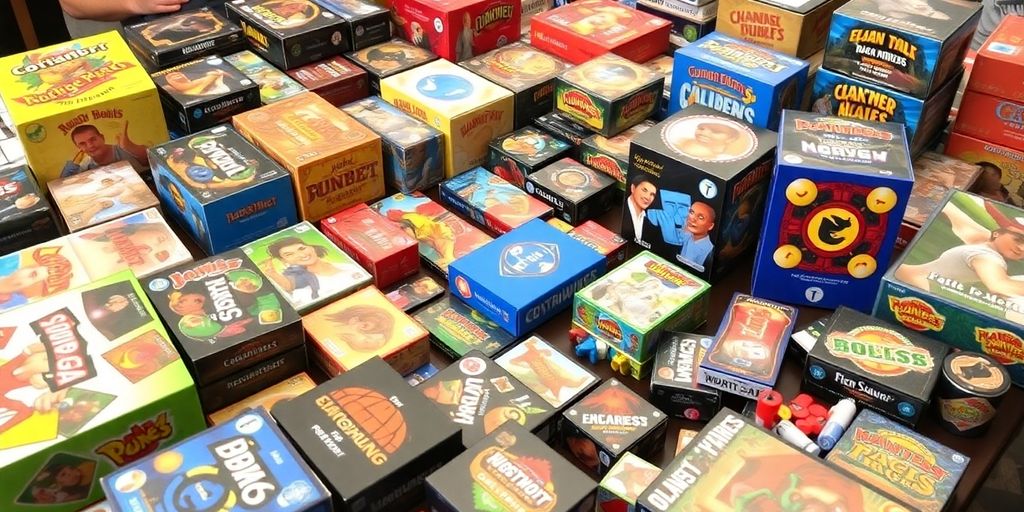 Une table remplie de jeux de société colorés.