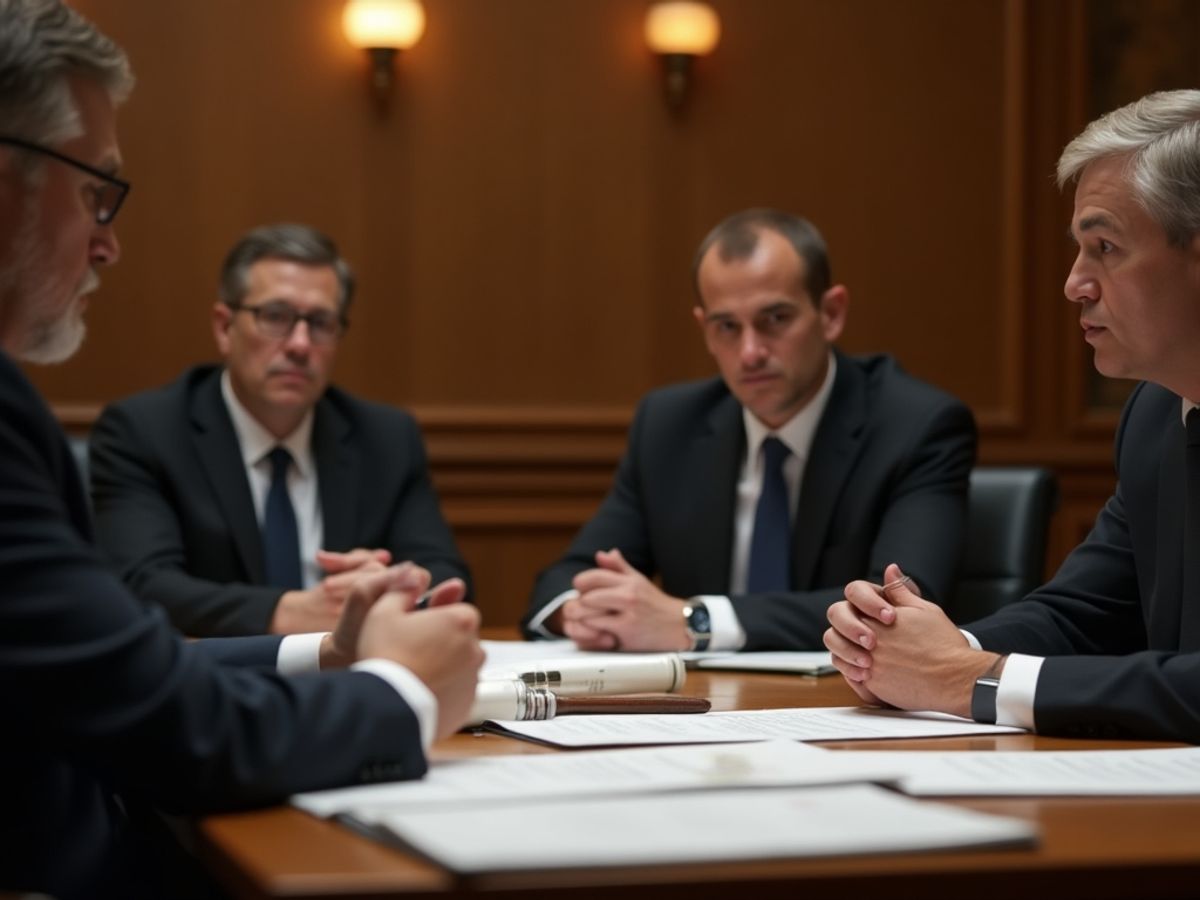 Avocați discutând în instanță, cu probele pe masă.