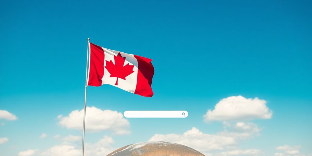 Bandera canadiense y concepto de motor de búsqueda
