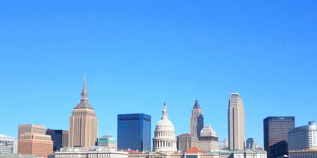 City skyline of U.S. state capitals with diverse architecture.
