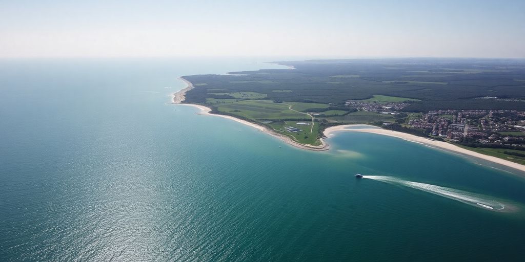 Vue aérienne du Golfe du Morbihan avec restrictions de drones.