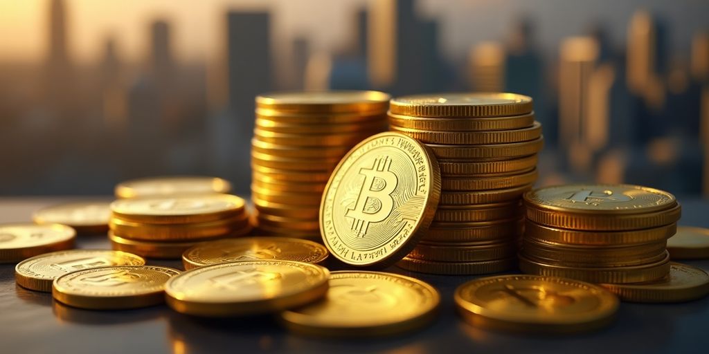 Des pièces d'or empilées sur un fond flou.