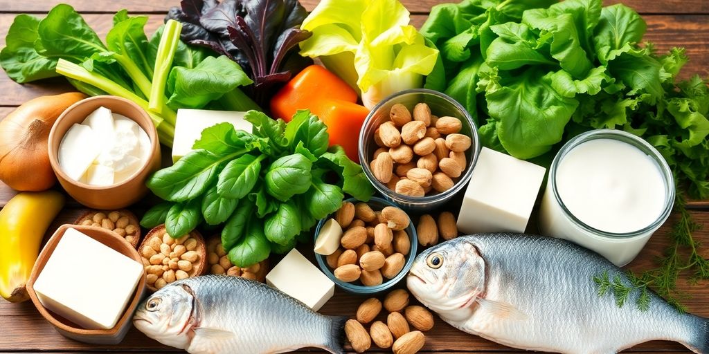 Calcium-rich foods like dairy, greens, and nuts.