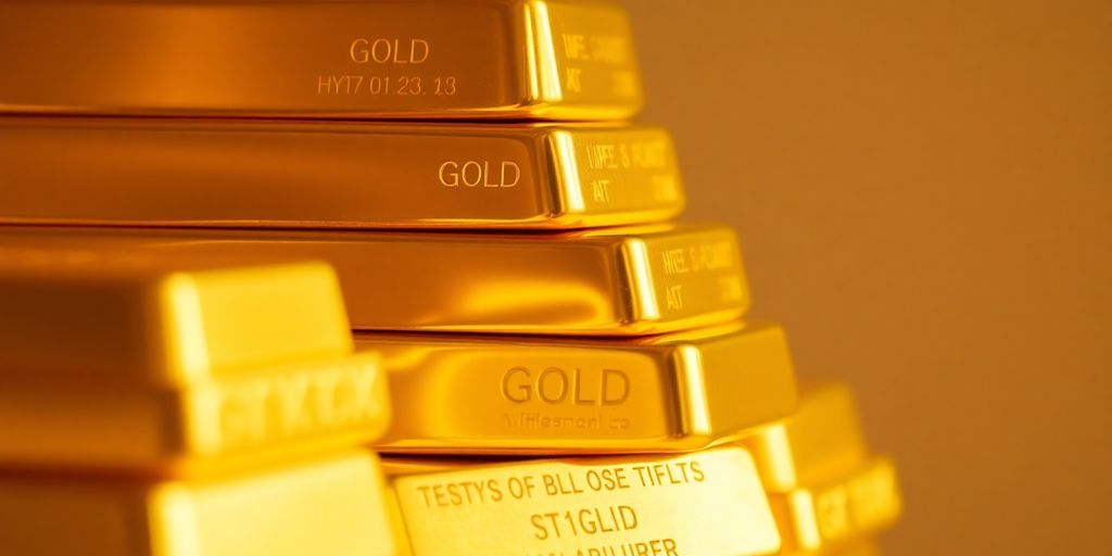 Lingots d'or brillants sur un fond sobre.