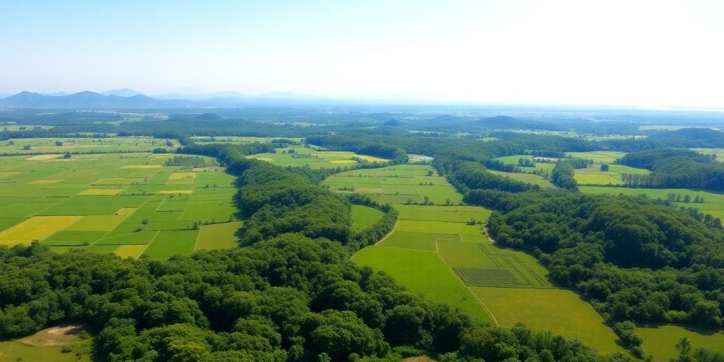 Lush Thai landscape with green fields and mountains.
