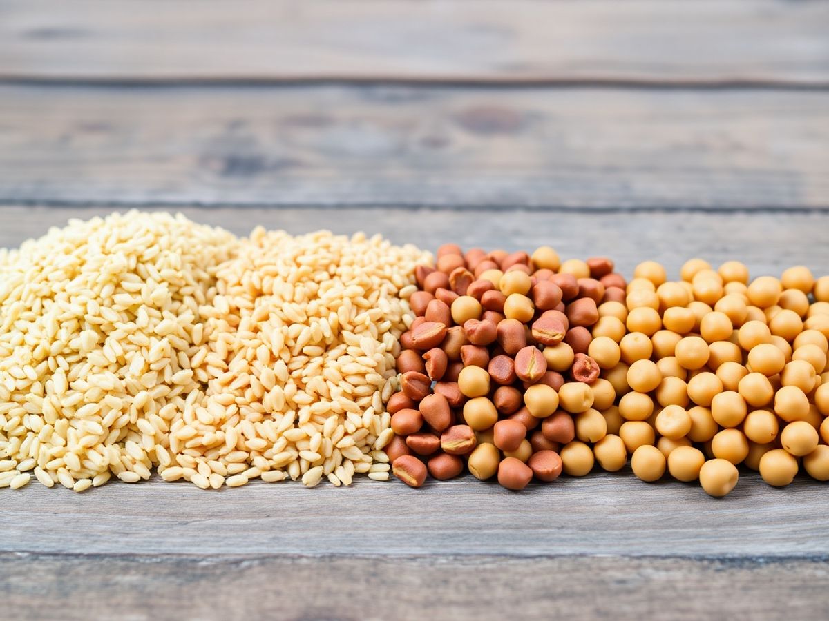 Colorful grains and legumes suitable for dog food.