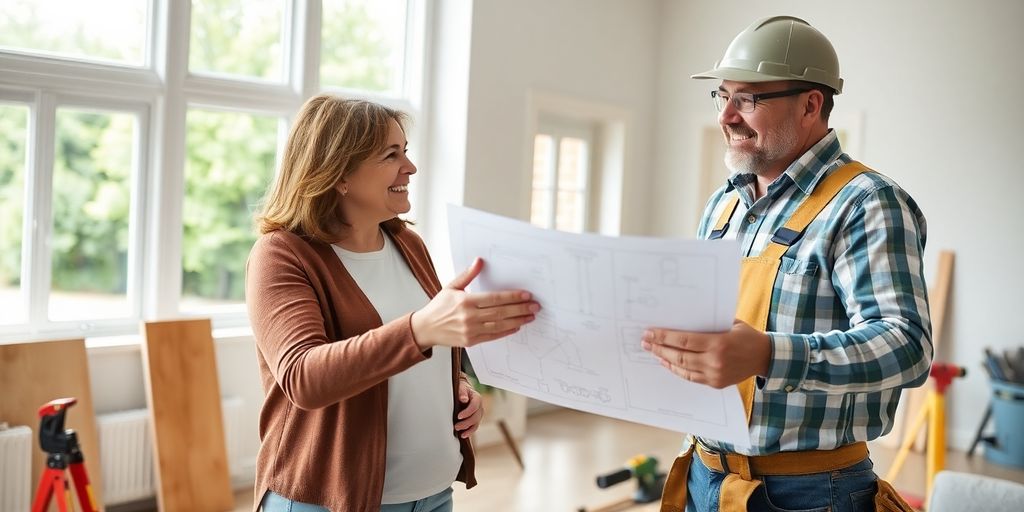 Contractor and homeowner discussing home improvement plans.