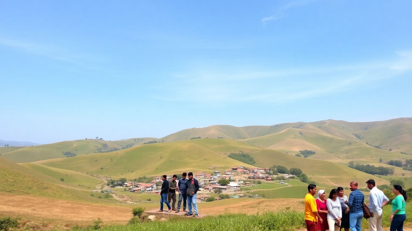 Rural Canadian landscape with diverse community members.