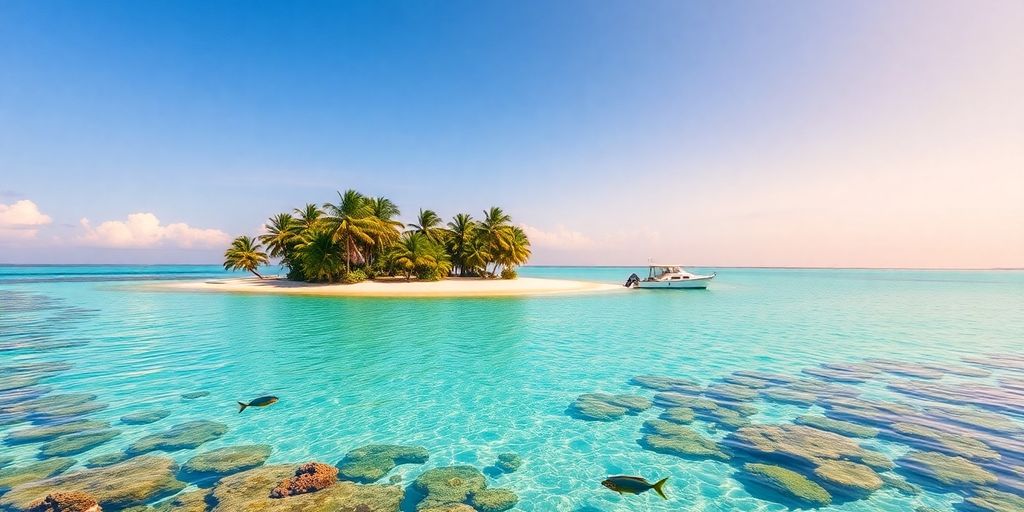 Aerial view, Mnemba Atoll, turquoise water, white sand, coral reef.