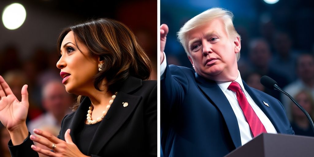 Kamala Harris et Donald Trump dans un cadre de débat.