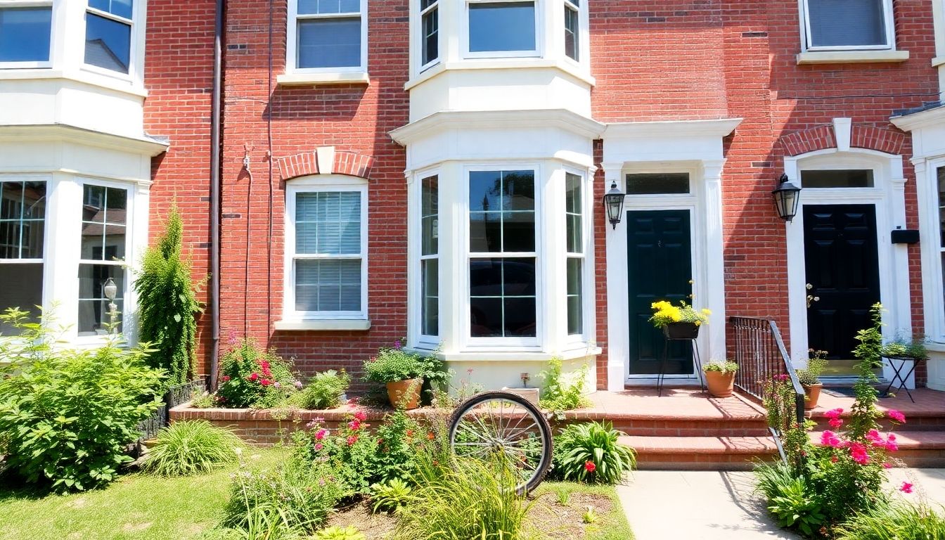 Renovated townhouse with modern features and lush garden.