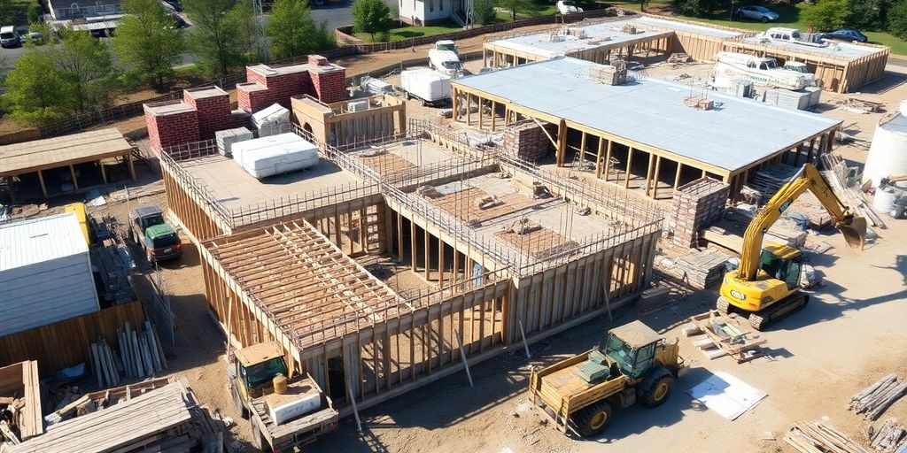 Construction site with workers and machinery in Peachtree City.