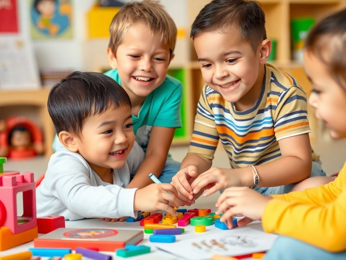 Copii jucându-se în timp ce învață cu familia.