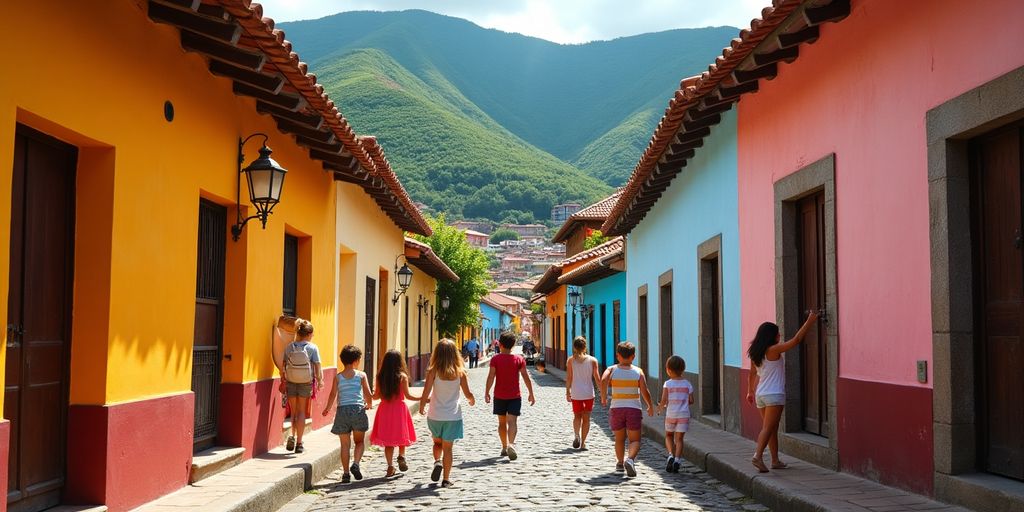 Famílias explorando as ruas históricas de Ouro Preto.