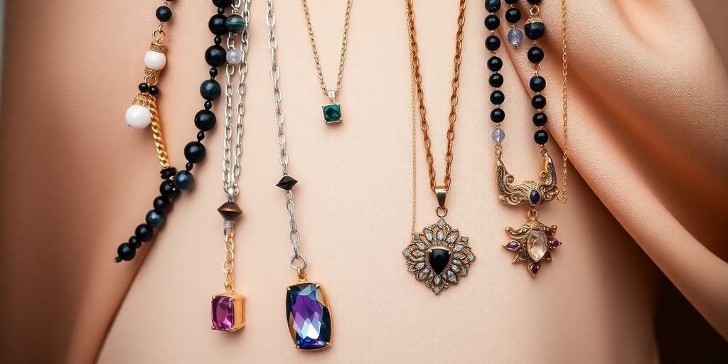 Elegant long necklaces in various styles and colors.
