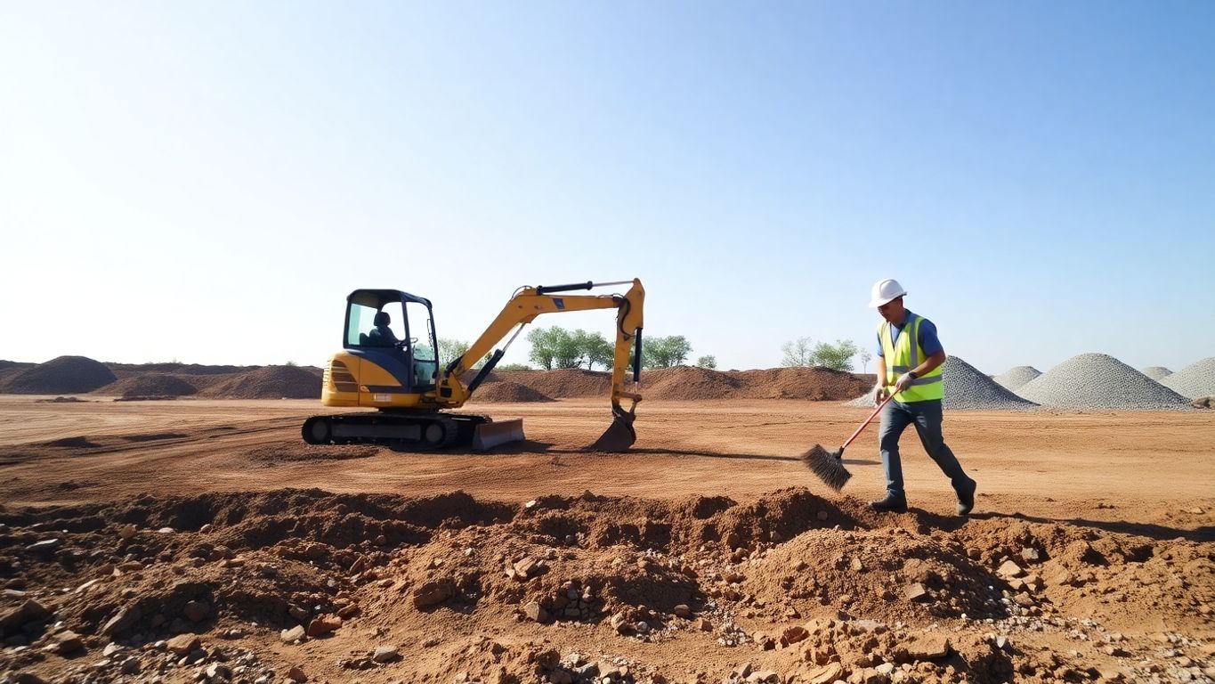 Ground being prepared for a shipping container.